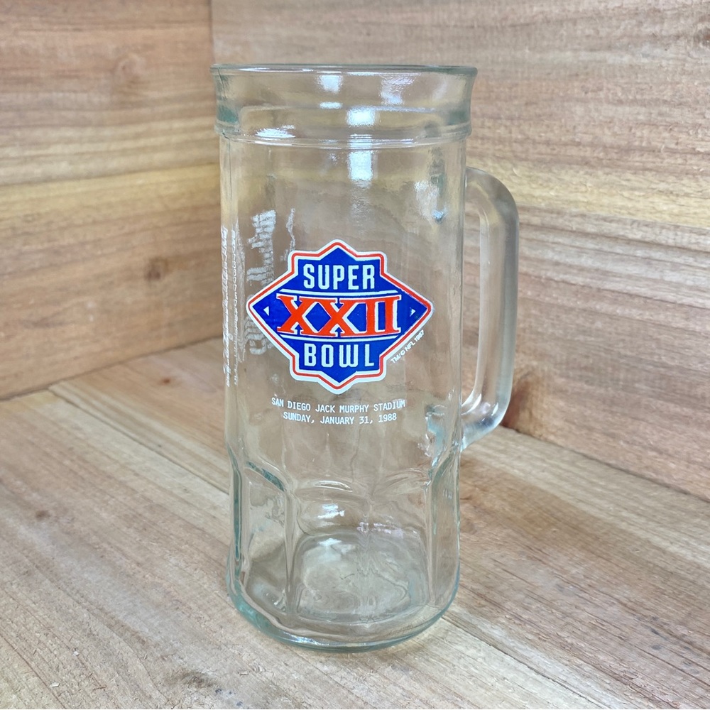 Vintage Fisher Super Bowl XXII Glass Beer Mug Redskins Broncos